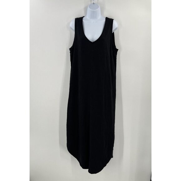 Lilla P Women's XL V-Neck Maxi Tank Dress Black Sleeveless Curved Hem Knit Shift - Picture 11 of 11